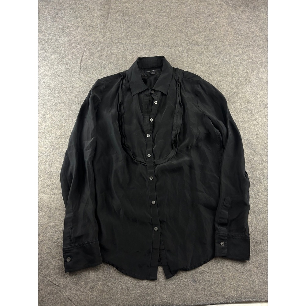 Banana Republic Black 100% Silk Trim Button Down Blouse Shirt Women's S Career
